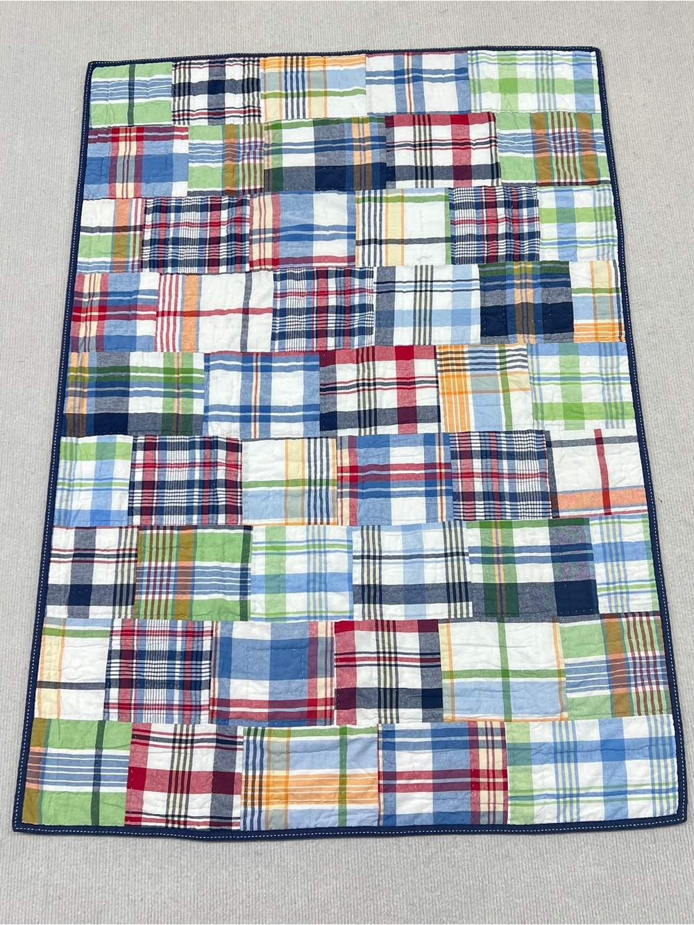 Pottery barn Kids Classic Madras Patchwork Cotton Toddler Nursery Quilt Navy